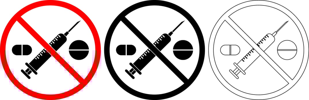 outline silhouette No Drugs sign set vector