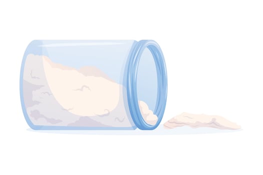 isolated illustration of a glass jar with spilled sugar on white background. Minimal clean food element for packaging, kitchen design, or healthy eating visuals. vector