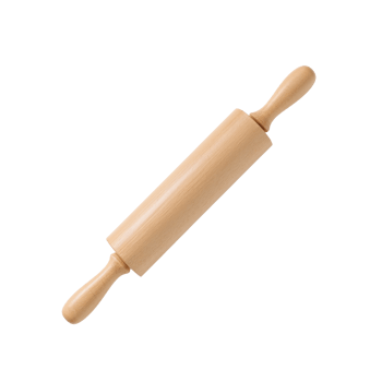 Wooden rolling pin isolated on transparent backdrop for baking and culinary arts png