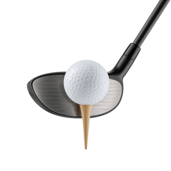 Precision Golfing Setup A poised golf ball rests on a tee about to be struck with a driver png