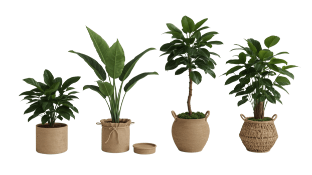 Elegant assortment of potted indoor plants, showcasing home decor on isolated transparent background png