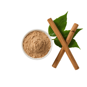 Aromatic cinnamon spice presentation, cinnamon sticks and vibrant leaves isolated against png