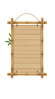 Bamboo Framed Wooden Plank Sign Displaying Rustic Charm and Artistic Appeal, for Diverse Creative png