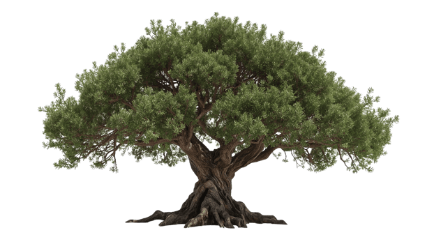 Majestic old tree with gnarled trunk and lush foliage isolated on transparency png