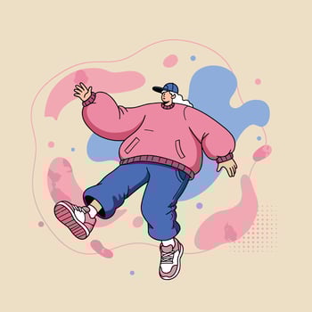 Person in Pink Hoodie and Blue Pants in a Stylized Composition vector
