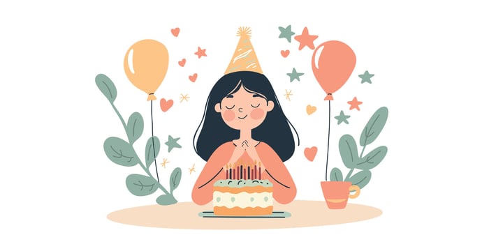 illustration of a smiling birthday girl with a party cake vector