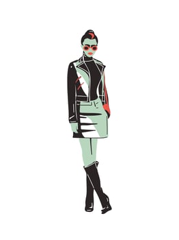 illustration of a woman in retro style with fashionable accessories vector