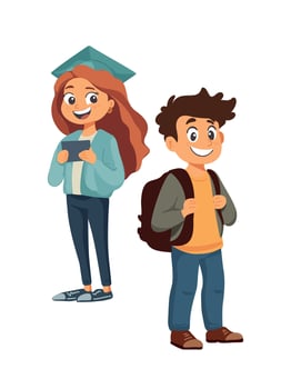 illustration of happy students in cartoon style vector