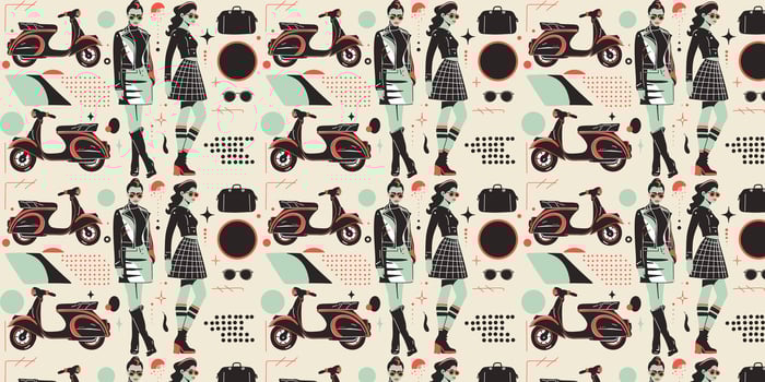 illustration of retro pattern with girl on scooter and fashion elements vector