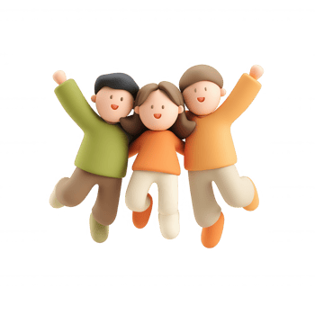 with icon Cartoon characters jumping 3d raised arms, celebrating friendship and happiness on transparent background png