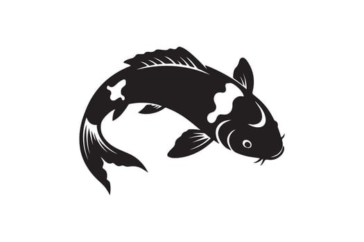 Swimming Koi Carp Black and White Art Minimalist Koi Fish Logo Design vector