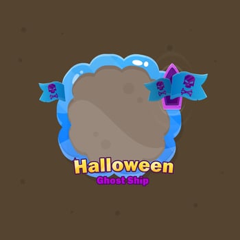 Blue Cloud Glossy Halloween Ghost Ship Style Frame Cute Colorful Cartoon Design vector