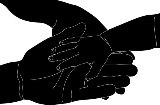 Hands of adult and child. Symbolic representation of guidance, support and protection vector