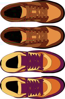 Colorfull shoes Illustration icon set, Modern Sneakers Set Flat Color Design of Casual Footwear, Fashionable shoes Collection vector