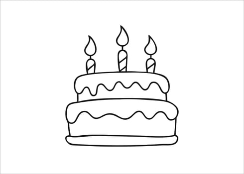 A detailed continuous single line drawing depicting a celebratory birthday cake with decorative elements isolated on white background vector