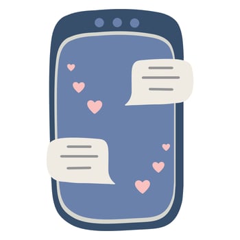 Smartphone Chat Illustration, Digital Dialogue, Chat Screen with Text Bubbles, Online Love, Phone Messaging Screen with Hearts vector