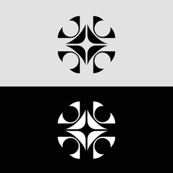 Abstract geometric logo design symmetrical pattern circular shape black and white modern art graphic vector