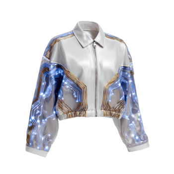Futuristic Transparent Jacket with LED Circuit Design for Modern Streetwear Fashion and Innovative Style png