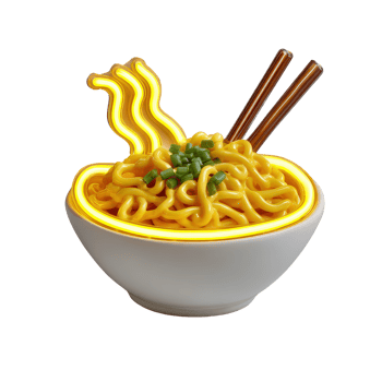 Delicious Bowl of Steaming Noodles with Fresh Garnish and Chopsticks Ready for Enjoyment png