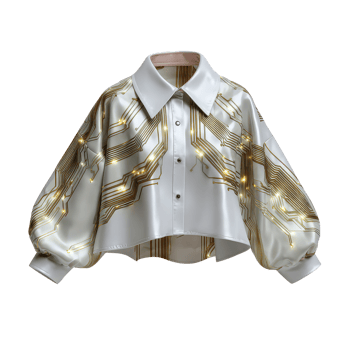 Futuristic White Shirt with Circuit Pattern Design, Stylish Technology Inspired Fashion Apparel for Modern Wear png