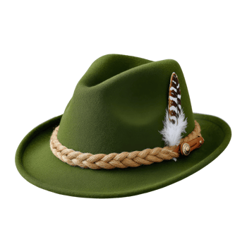 Stylish Green Fedora Hat with Feather and Braided Band for Fashion Enthusiasts and Outdoor Events png