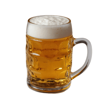 Refreshing Light Beer in a Clear Mug with Foam Topping png