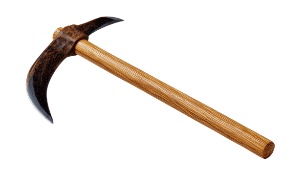 Rustic hand tool for harvesting crops featuring a wooden handle and a curved metal blade, perfect for agriculture work png