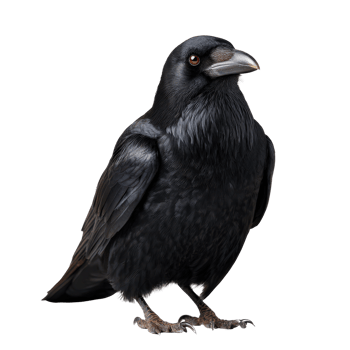 Majestic Black Bird Perched Gracefully with Intense Eyes and Textured Feathers in Natural Habitat png
