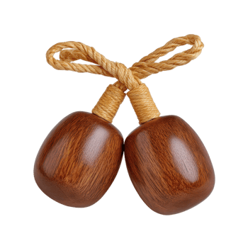 Traditional Wooden Rattles with Twisted Rope Handles for Musical Play and Cultural Celebration png