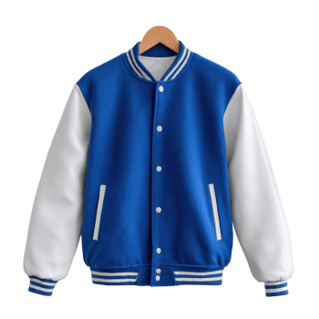 Stylish Blue and White Varsity Jacket with Striped Collar and Sleeves for Casual Wear and Fashion Enthusiasts png