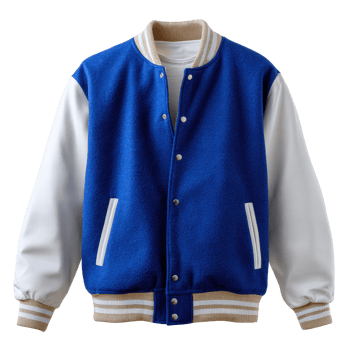 Stylish Blue and White Varsity Jacket with Button Closure and Side Pockets for Trendy Youth Fashion png
