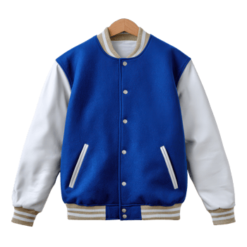 Stylish Blue Varsity Jacket with White Sleeves and Striped Trim for Casual and Sporty Fashion Enthusiasts png