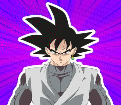 Half body illustration of Goku Black with purple comic background vector
