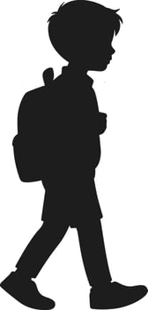 Little Boy Silhouette - School Kid Walking with Backpack Art vector