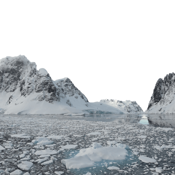 Snowy mountains and ice floes in antarctica isolated on transparent background png