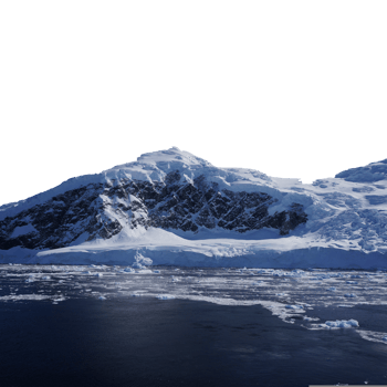 Snowy mountain in antarctica with ice floes isolated on transparent background png