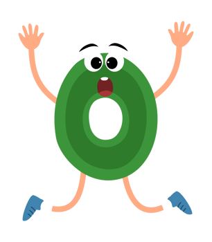 Colorful Number Zero with Smiling Cartoon Children Fun Educational Design for Kids png
