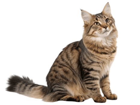 Beautiful american bobtail cat with striking fur and inquisitive expression sits gracefully, showcasing its unique features and charm png