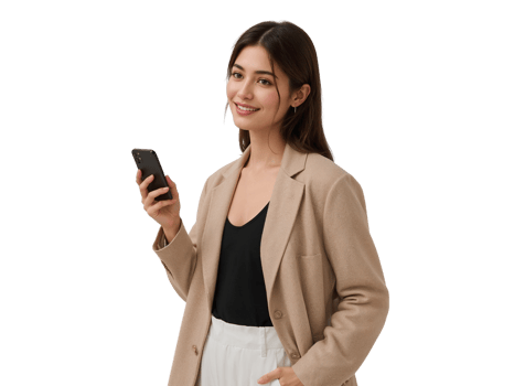 Elegant young woman using smartphone against clean backdrop offering versatility png