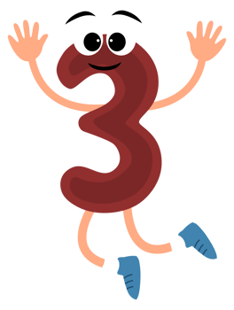 Colorful Number Three with Smiling Cartoon Children Fun Educational Design for Kids png