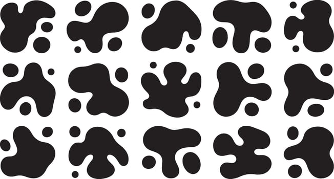 Eighteen Stylish Black Abstract Fluid Shapes on White Background A Modern, Minimalist Design Collection for Digital Projects vector