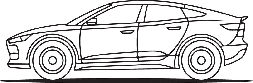 Modern electric car outline for coloring book illustration simple design clean lines side view of vehicle for graphics vector