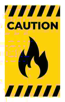 Caution Sign with Flame Symbol on Yellow Background for Safety Awareness vector
