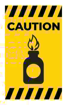 Caution Sign for Flammable Liquid with Flame Symbol and Hazard Stripes vector