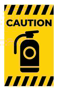 Caution Fire Extinguisher Sign with Safety Warning in Yellow Background vector