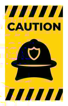 Caution Sign Featuring Policeman Hat Design on Yellow Background vector