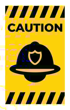 Caution Sign Featuring Safety Helmet and Warning Pattern in Bold Colors vector