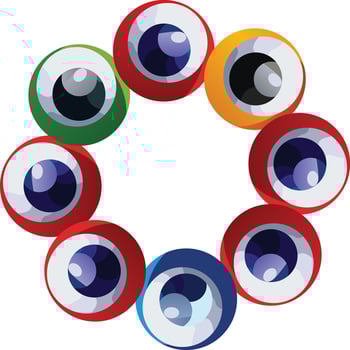 Ring of Eyes Colorful Spheres with Irises and Pupils vector