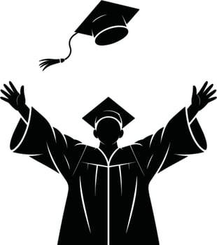 Graduation cap and gown silhouette of a man in a graduation gown vector