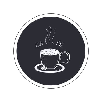 A cup of hot coffee on a saucer doodle icon. Cafe logo design concept. illustration on a white background. vector